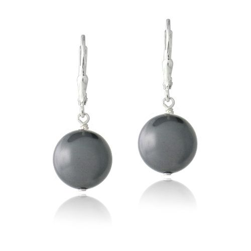 Sterling Silber Dunkel Grau Swarovski Pearl Dangle Leverback Ohrringe, 12mm
