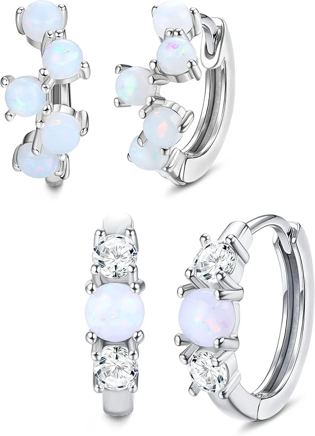 2 Paare Opal Hoop Ohrringe Hinge Huggie Ohrringe Hoop süße kleine Hoop Ohrringe Schläfer Hoop Knorpel Ohrringe Hoop für Frauen Teenager Mädchen 14MM 10MM