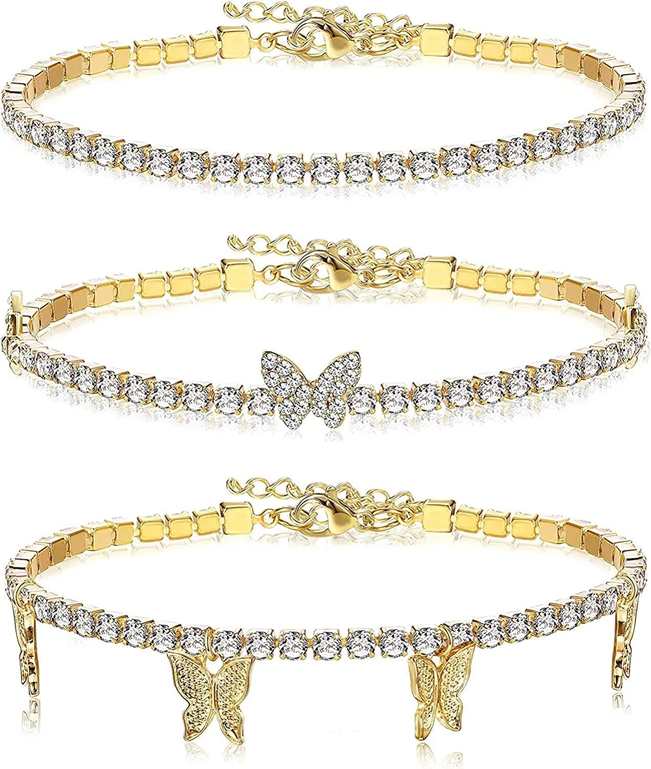 3PCS Knöchel Armbänder für Frauen Teen Girls CZ Butterfly Link Knöchelketten Armband verstellbare geschichtete Ankleine Set Fuß Strand Schmuck