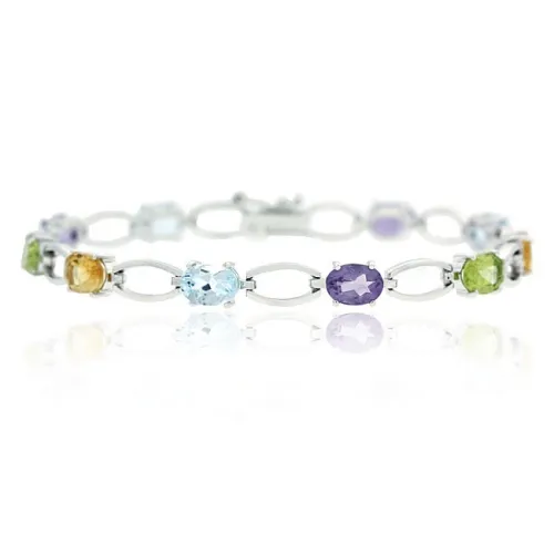 Sterling Silber 8,30ct. TGW Multi Gemstone Oval Link Armband