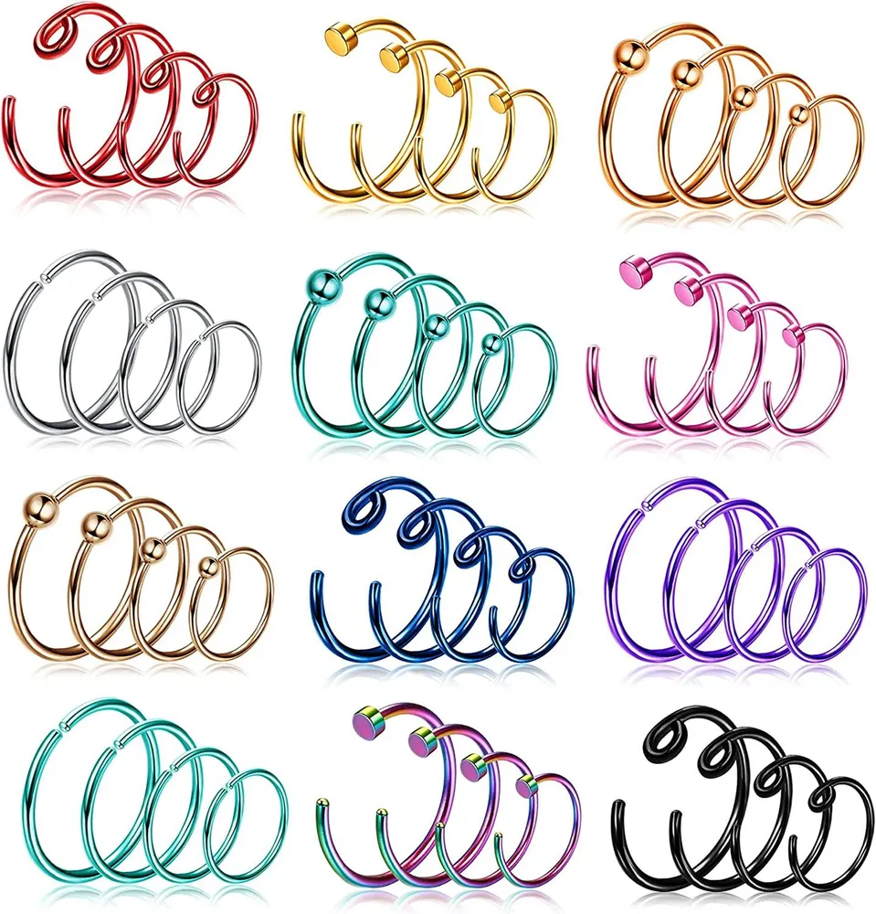 48Pcs 20G Nasenringe Schleife für Frauen Männer Chirurgische Lippenring Schleife Nasen Piercing Schleife gemischt farbenfrohe 6 - 12mm