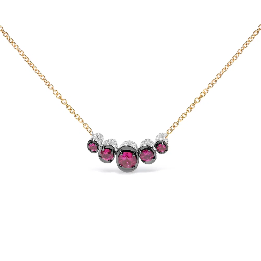 18 Karat Rose Gold 3/4 Cttw Pflaster Diamanten und Graduierten Rot Ruby Edelstein Kurven Bar Choker Halskette (G-H Farbe, SI1 - SI2 Klarheit) - Verstellbar bis 14