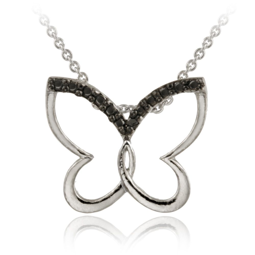 Sterling Silber schwarz Diamant Akzent Schmetterling Anhänger