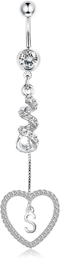 14G Bauchknopf Ringe Dangle mit Initialen für Frauen Mädchen Dangle Nabel Ringe 316L Chirurgisch gekrümmter Nabel Barbell Dangle Belly Piercing
