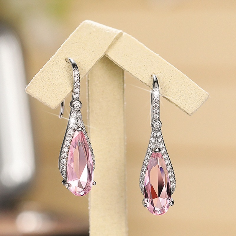 Luxus rosa CZ Pear shaped Zircon Drop Ohrringe für Frauen Hochzeit Verlobung Accessoires Luxus-Schmuck