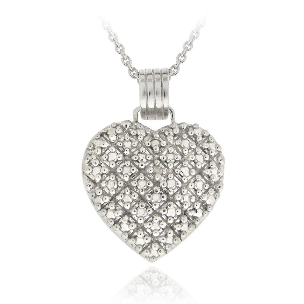 Sterling Silber Diamant Akzent Pflaster Herz Halskette