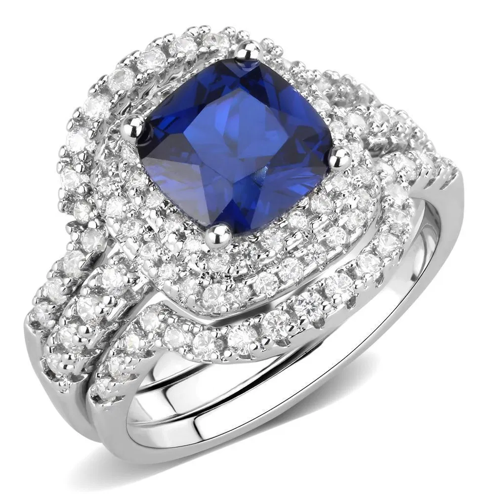 3W1599 - Rhodium-Messing - Ring mit synthetischem Spinel in London Blue