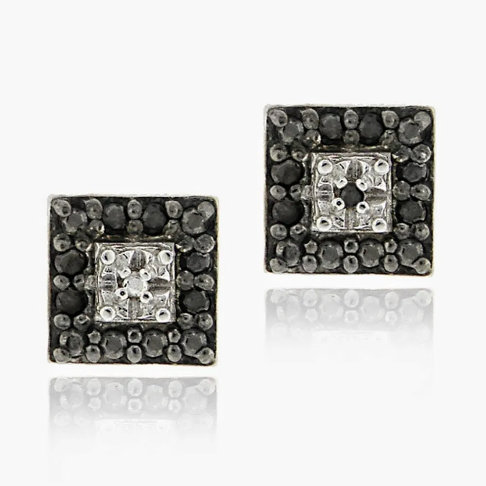 Sterling Silber .13ct. TDW Black Diamond Square Stud Ohrringe