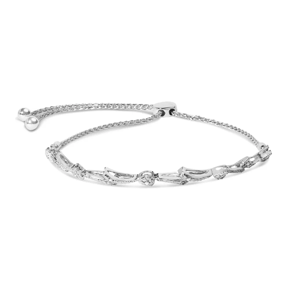 .925 Sterling Silber Diamant Akzent Herz und Welle Bolo Link Armband (I-J Farbe, I2 - I3 Klarheit) - 6