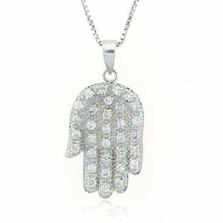 Sterling Silber Simulierte Diamanten CZ ~ Hamsa ~ Hand Anhänger
