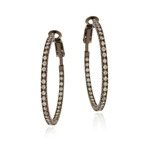 Sterling Silber CZ Inside Out Braun Hoop Ohrringe, 35mm