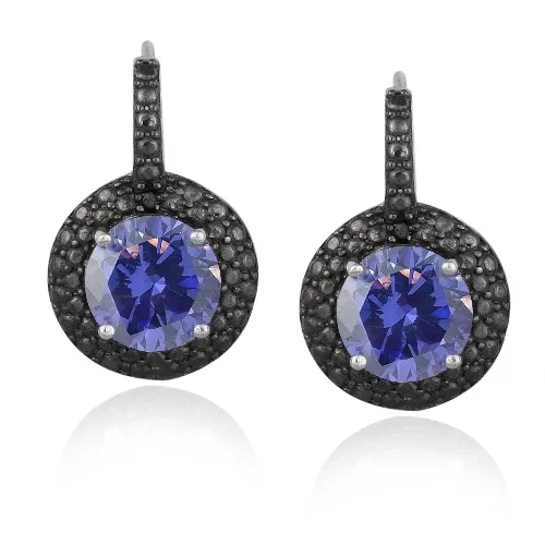 Sterling Silber 4ct Tanzanit CZ & Black Diamond Accent Leverback Ohrringe