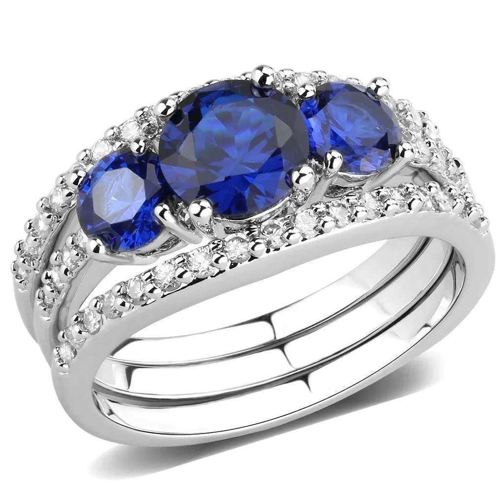 3W1566 - Rhodium-Messing - Ring mit synthetischem Spinel in London Blue