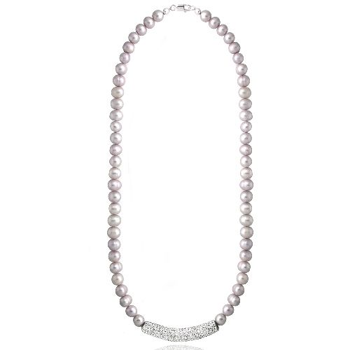 Grau Freshwater Cultured Pearl & Crystal Bar Halskette