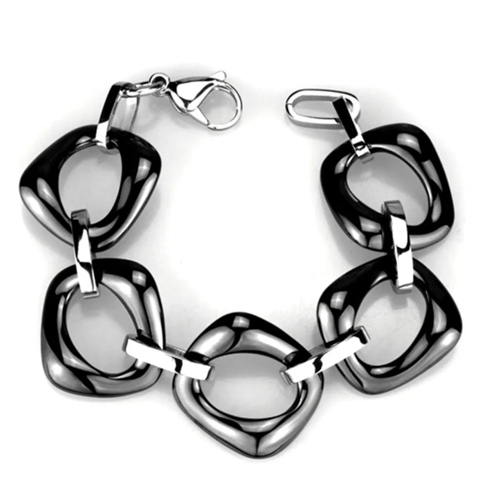3W1013 - Hoch poliertes (ohne Beschichtung) Edelstahl-Armband mit Keramik in Jet