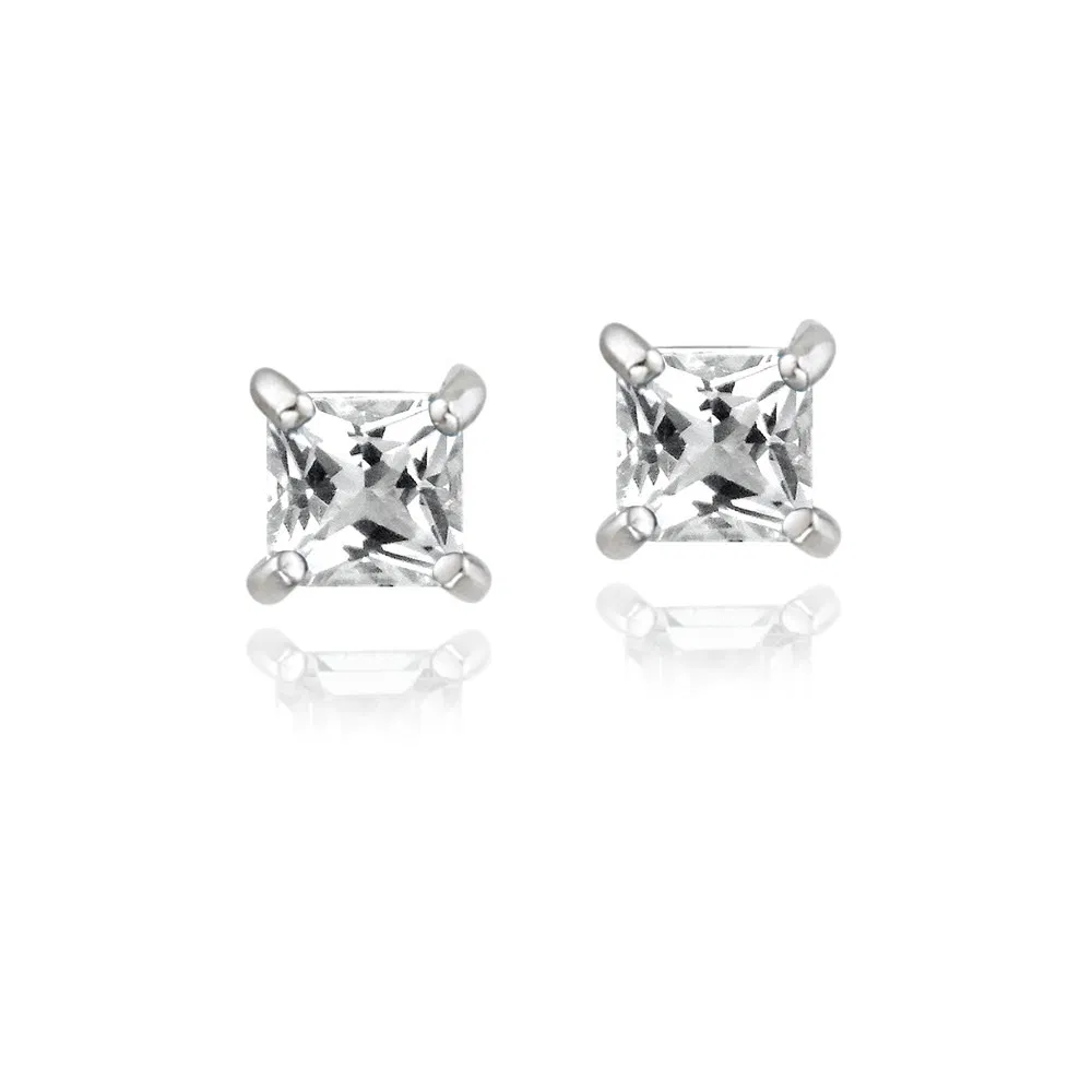 Sterling Silber .5ct Weiße Topaz Quadrat-Stapel - Ohrringe, 3mm