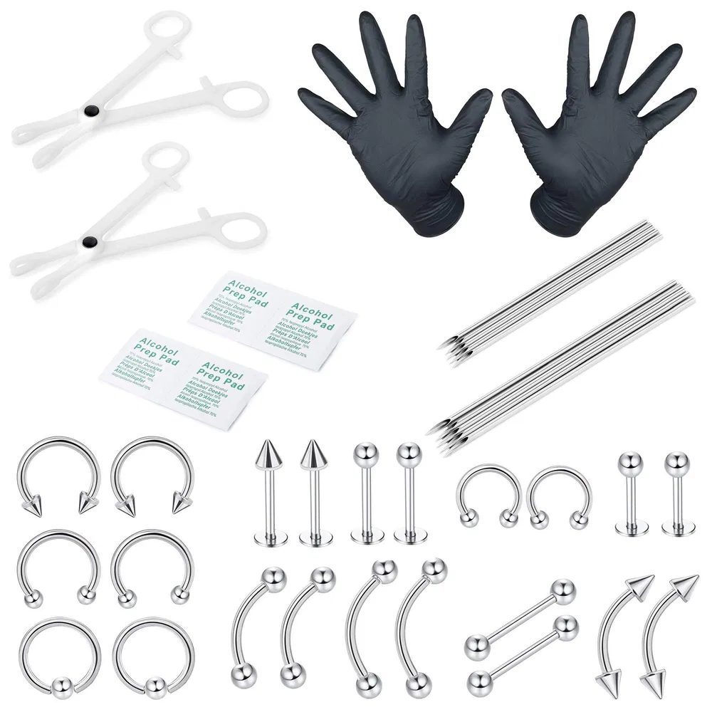 Professionelle Piercing-Kit Edelstahl 14G 16G Bauch Zunge Tragus Nipple Lippe Nasen Ring Körper Schmuck
