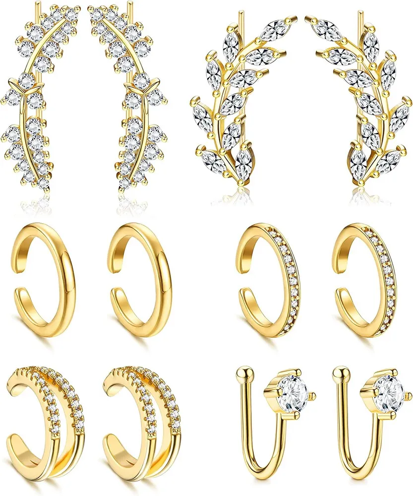 6 Paare Ohr Manschetten Kletterer Hoop Ohrringe für Frauen CZ Blatt Crawler Ohrringe Knorpel Piercing Hypoallergen...
