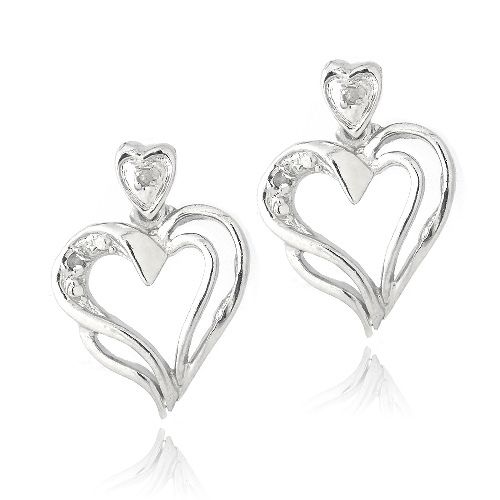 Sterling Silber Diamant Akzent Doppel Herz Dangle Ohrringe