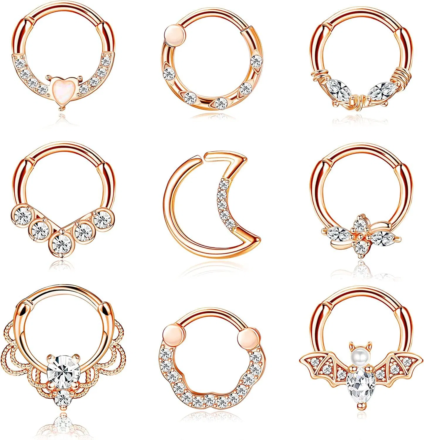 9 Stück 16G Septum Clicker Ringe Edelstahl Septum Septum Piercing für Frauen Knorpel Tragus Hoop Helix Daith Ohrringe Nasen Piercing Schmuck