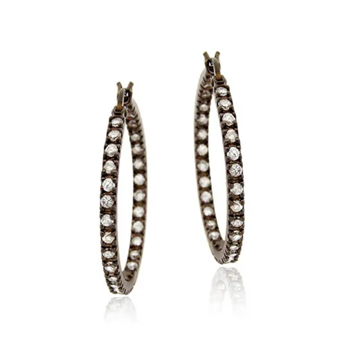 Sterling Silber CZ Braun 25mm Hoop Ohrringe