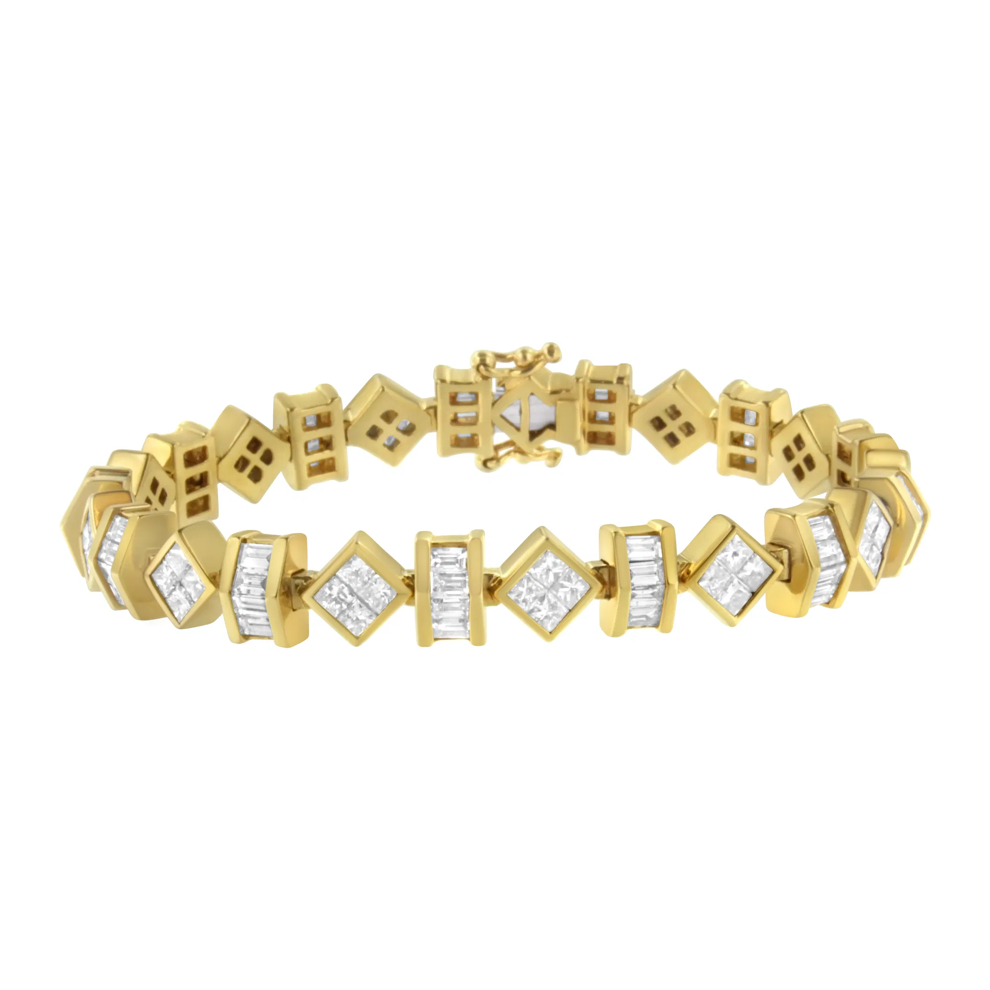 14 Karat Gelbgold Prinzessin und Baguette Diamant Modern Link Armband (7,50 cttw, G-H Farbe, VS1 - VS2 Klarheit)