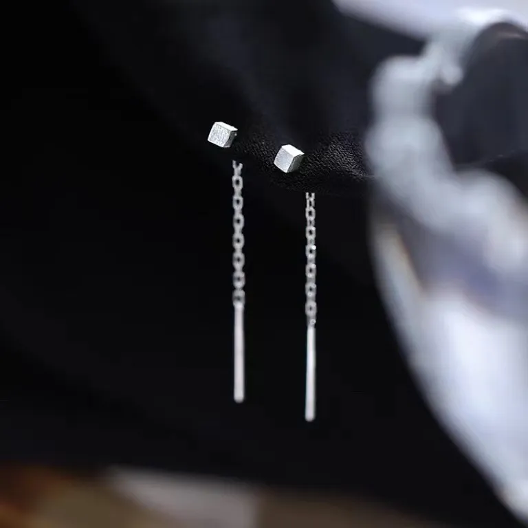 Sterling Silver Square Ear Wire Temperament Tassel