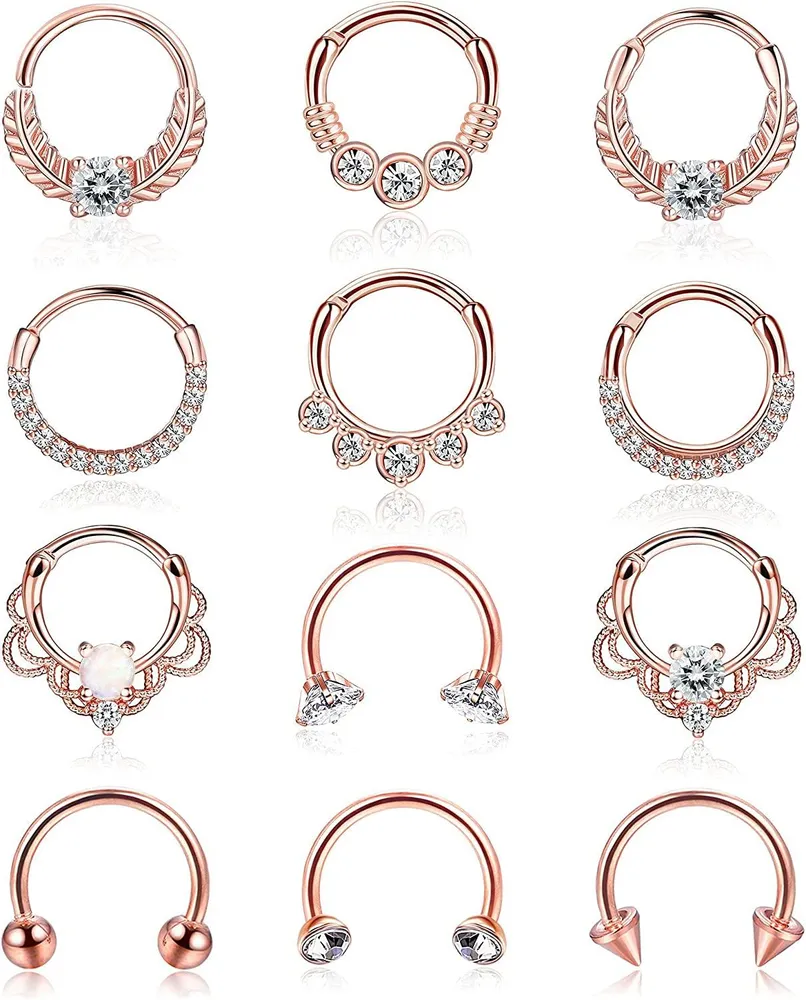 12PCS 16G Septum Ringe für Frauen Männer Hoop Nasen Ringe Hufeisen Edelknorpel Ohrringe Helix Tragus Hoop Daith Ohrringe Scharnier Septum Clicker Piercing Schmuck