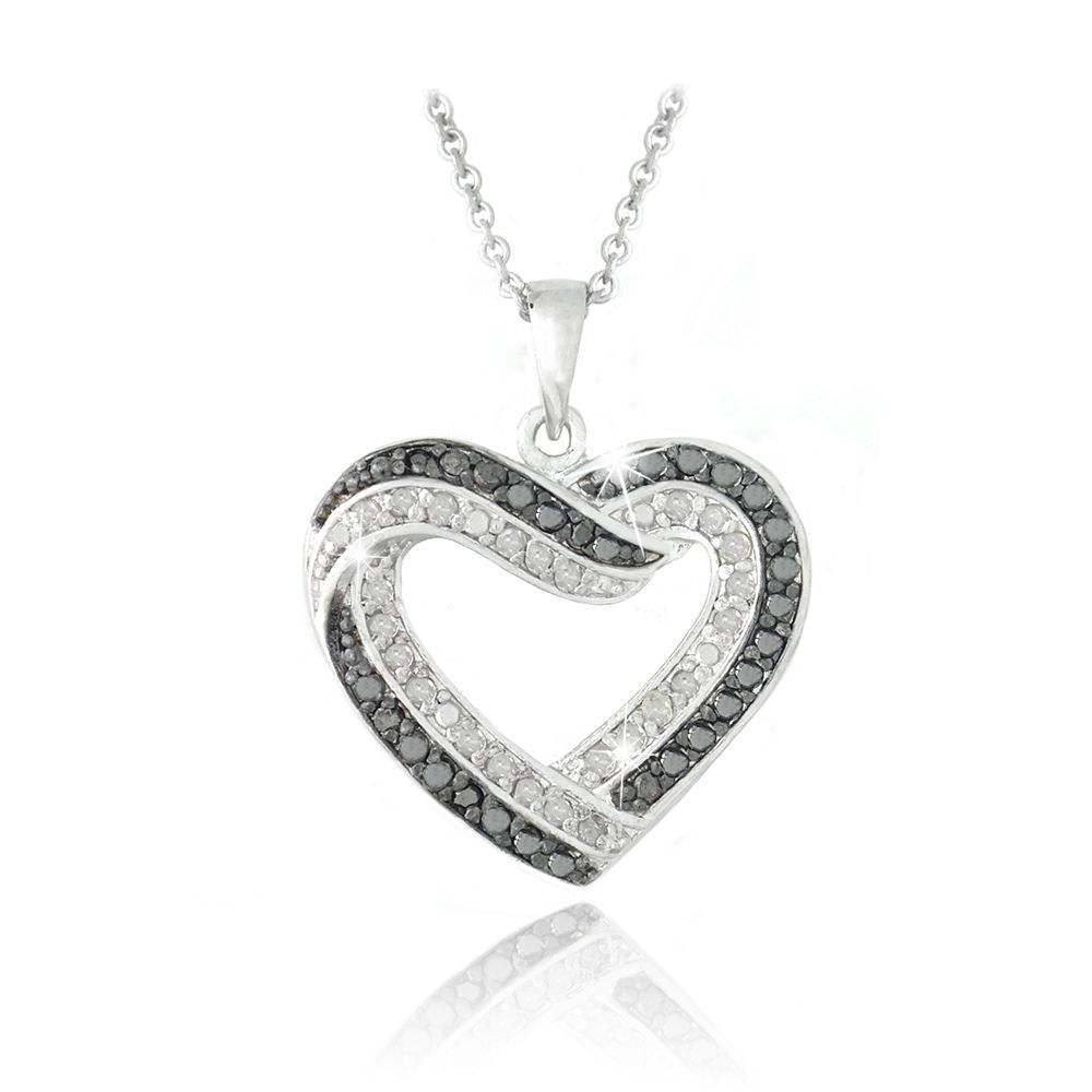 0.50ct. TDW Schwarz & Weiß Diamant Open Heart Halskette