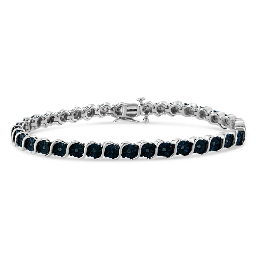 .925 Sterling Silber 1/4 Cttw behandelt blauer Diamant Tennis 7