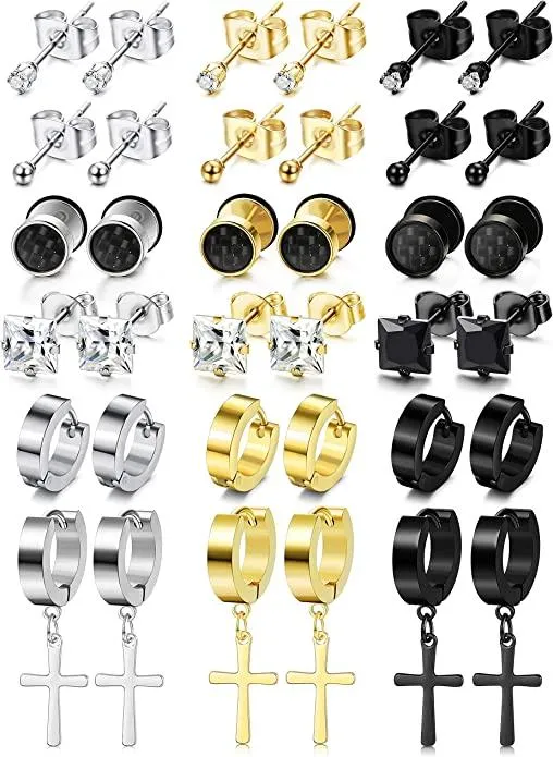 Stud Hoop Cross Ohrringe für Männer Frauen Edelstahl CZ Huggie Piercing 18G