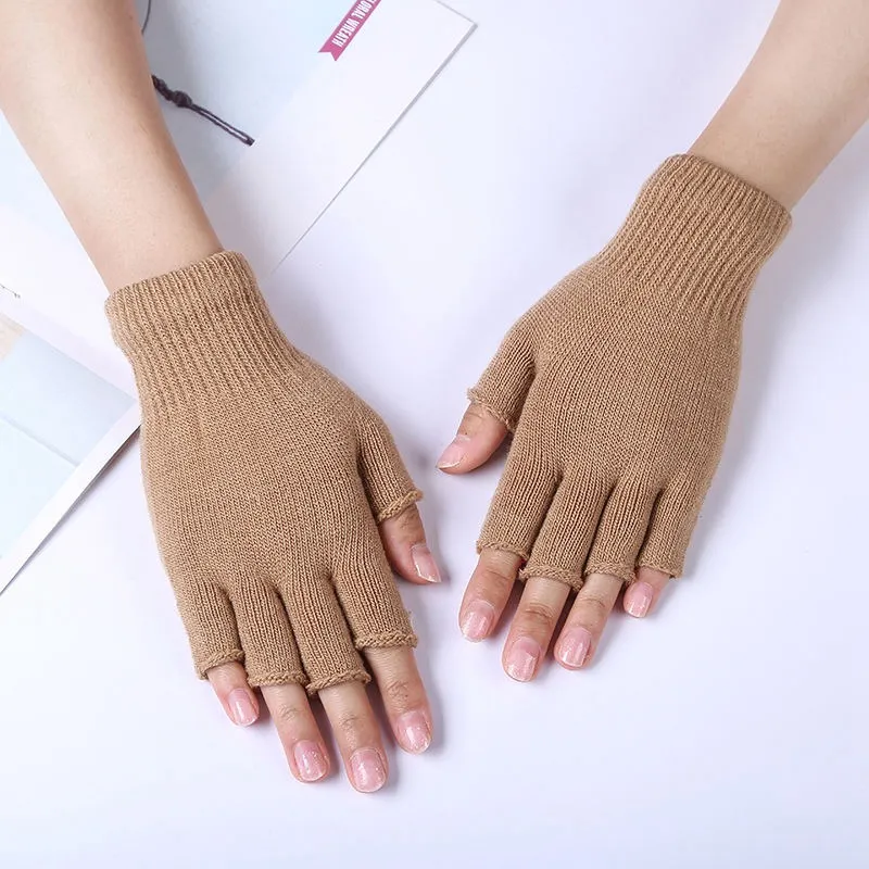 1Paar Unisex Schwarze Halbfinger Fingerless Handschuhe für Frauen und Männer Wolle gestrickte Handgelenk Baumwollhandschuhe Winter warme Arbeitshandschuhe