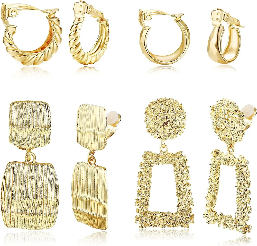 4 Paare Clip on Ohrringe für Frauen Clip on Hoop Ohrringe Chunky Drop Dangle Ohrringe Kein Piercing Fake Ohrringe