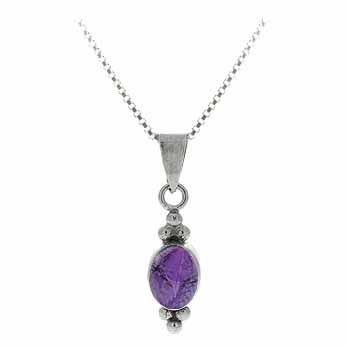Sterling Silber Bali Perle Echt Amethyst Stein Oval Anhänger