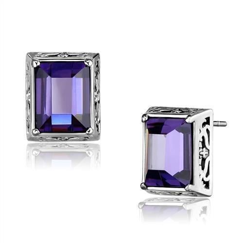 TK2636 - Hochpolierte (ohne Beschichtung) Edelstahl-Ohrringe mit AAA-Klasse CZ in Amethyst