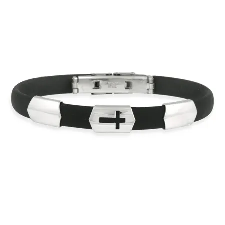 Edelstahl und Gummi Männer Armband mit Kreuz
