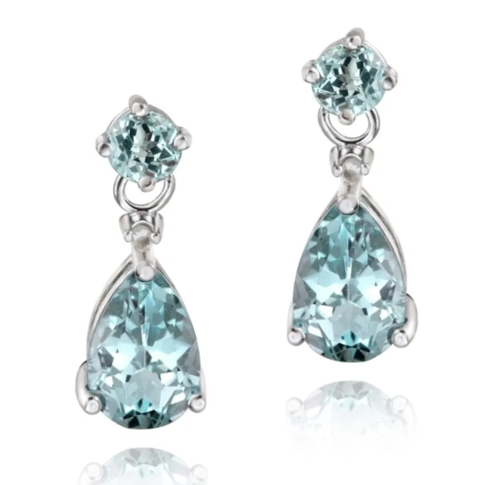 Sterling Silber 3,6 Ct. TGW Blue Topaz & Diamond Accent Teardrop Ohrringe
