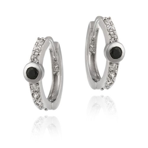 Sterling Silber Schwarz Echtes Saphir und Simulierte Diamanten CZ Hoop Ohrringe
