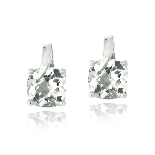 Sterling Silber 2,6ct Weiße Topaz Kissen Cut Curve Stud Ohrringe