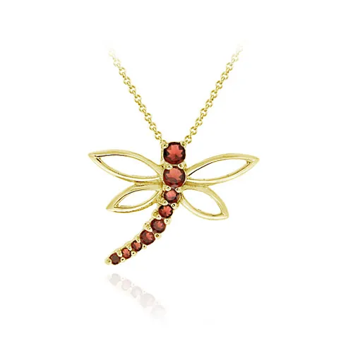 18 Karat Gold über Sterling Silber Garnet Dragonfly Slide Pendant