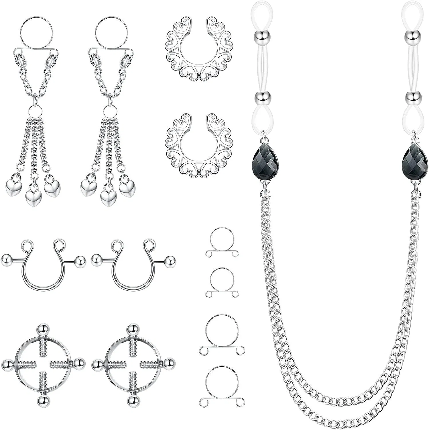 Falscher Nipple Ring für Frauen Nicht-Piercing Dangle Nipple Rings Clip auf Nipple Ringe Nipple Clamp Edelstahl Faux Body Piercing Schmuck