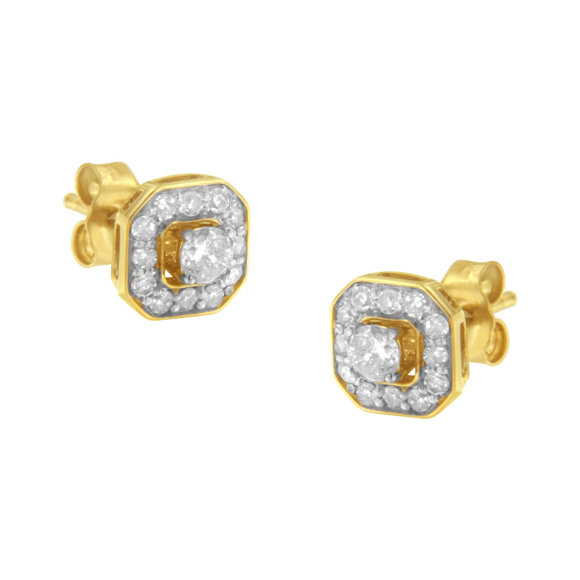 2 Mikron 10KT Gelb Gold Plated Sterling Silber Diamant Square Stud Ohrringe (1 / 2 cttw, J-K Farbe, I2 - 3 Klarheit)