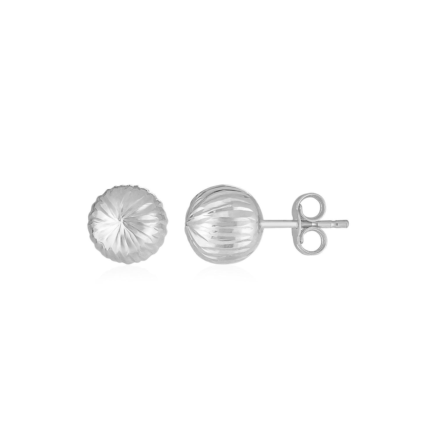 14 Karat Weißgold Ball Ohrringe mit linearer Textur (5mm)