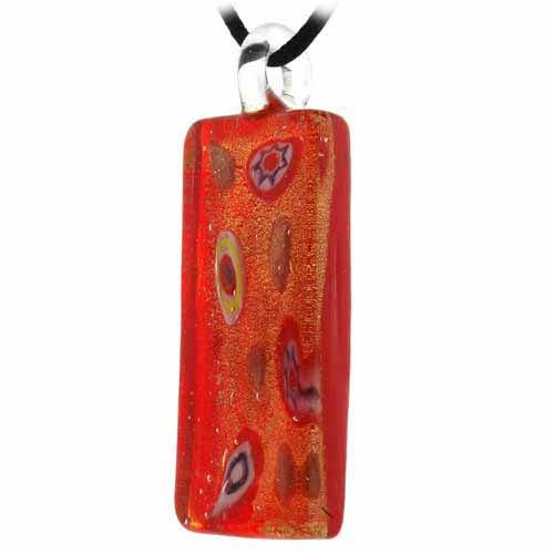 Murano Glas Millefiori Goldfarbe Glitter, Rot, Weiß und Blau Rechteck Seidenhänger Halskette
