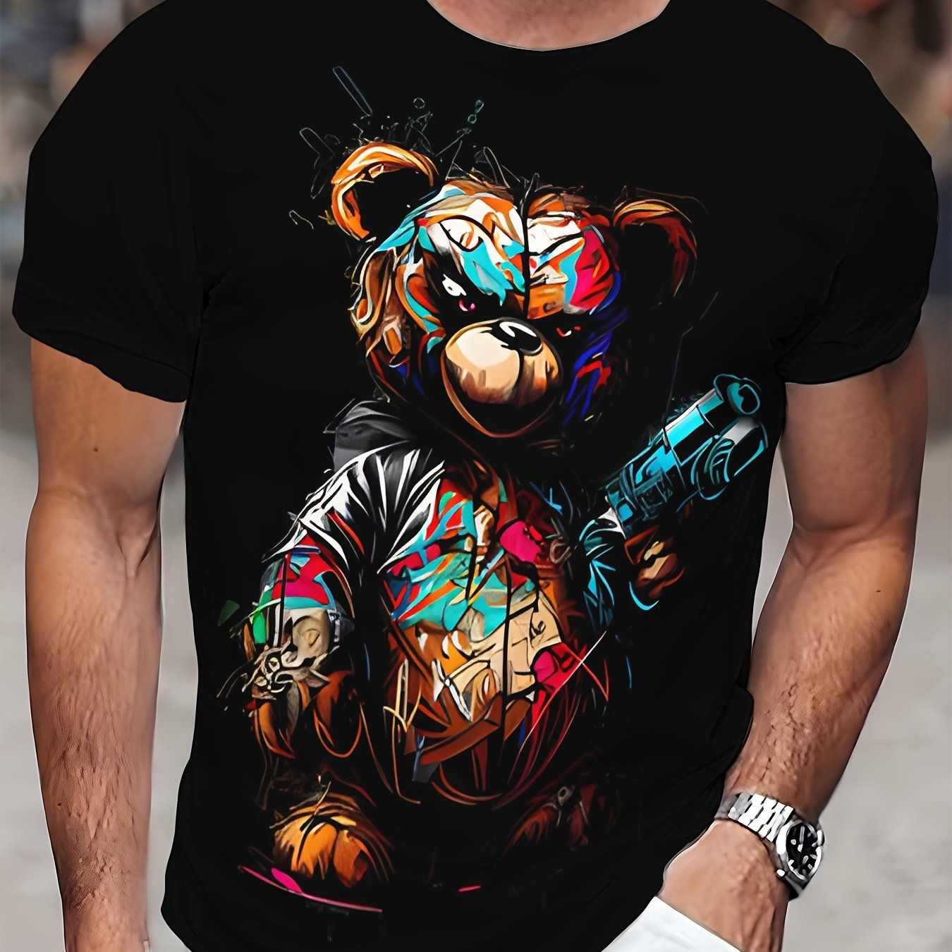 Casual Men Short Sleeved T-Shirt, einzigartige Bärdruck - Weiches Polyesterfaser, Maschinenwaschbar, Runder Hals - Perfekte Wahl für den Sommer