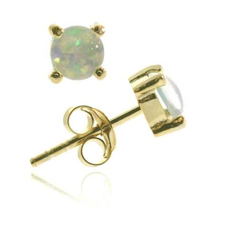 18 Karat Gold über Sterling Silber geschaffen Weiße Opal 6mm Round Stud Ohrringe
