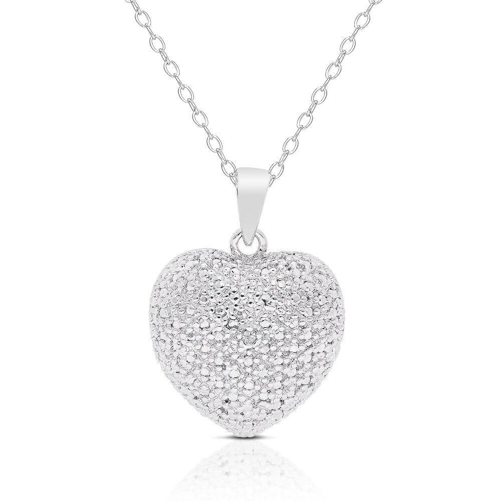 Sterling Silber Echte Diamanten Akzent Puffed Herz Halskette