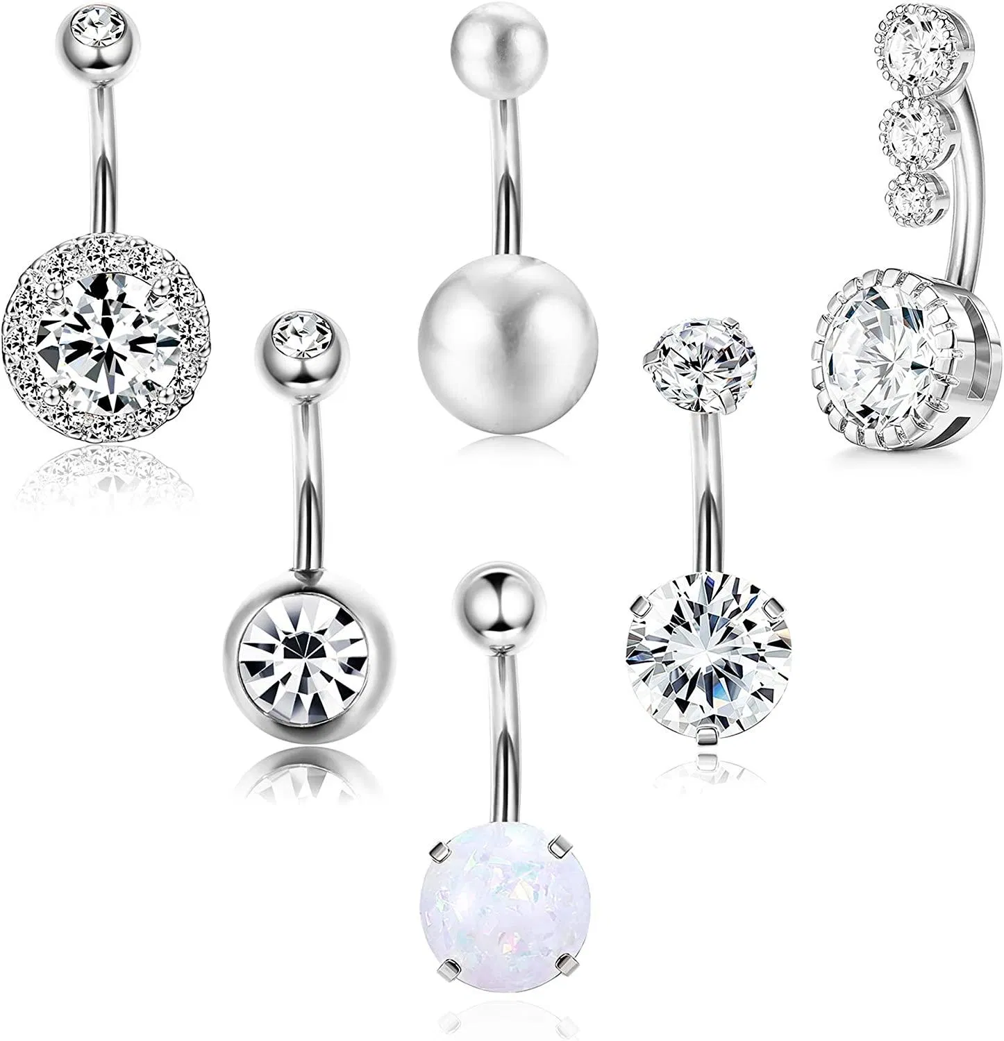Bauchknopfringe chirurgische Rückwärtsnabelringe für Frauen gekrümmte Barbell CZ süße Körper Piercing Schmuck 14G 6Pcs