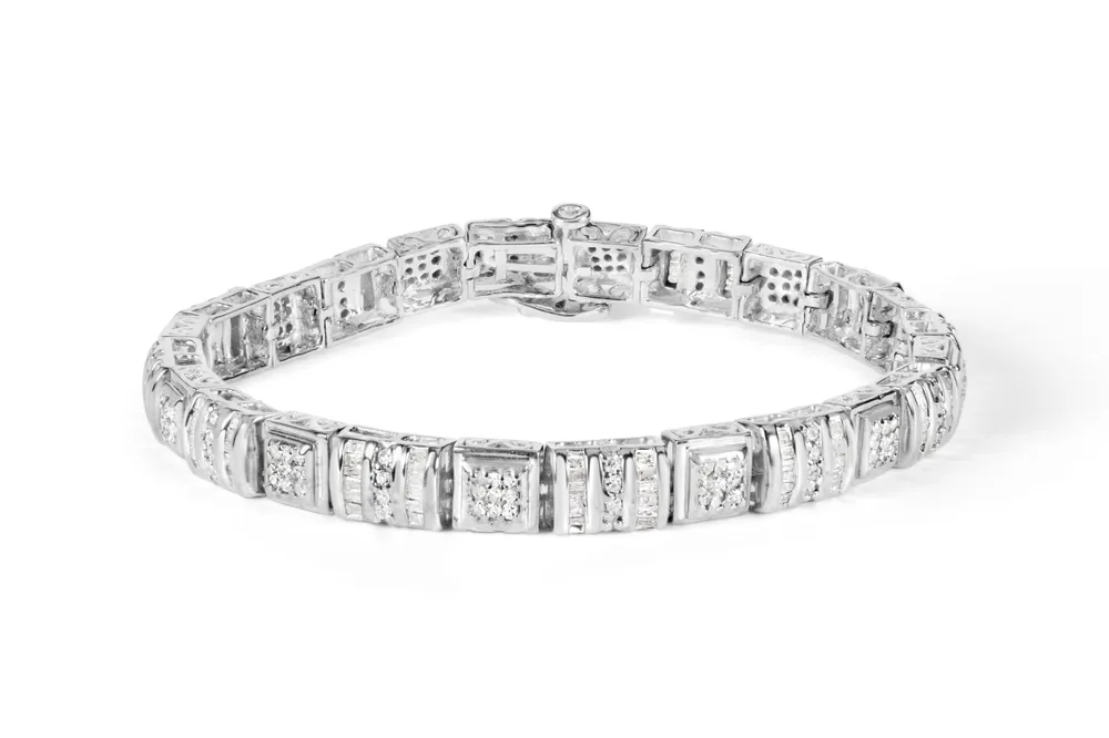 10K Weißgold Round and Baguette Cut Diamant Armband (2.00 cttw, H-I Farbe, I2 - I3 Klarheit)