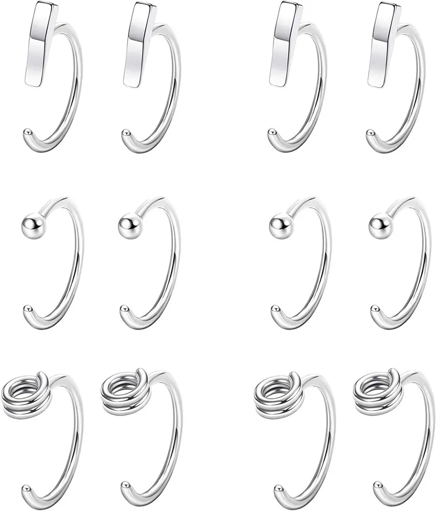 6Paare Halbschleife Ohrringe für Knorpel Edelstahl kleine Huggie-Schleife Ohrringe Ball; Bar; Stern; Mond; Herz; Kreuz; Punkt; Dreieck offene halbe Dainty Hug Hoops Piercing